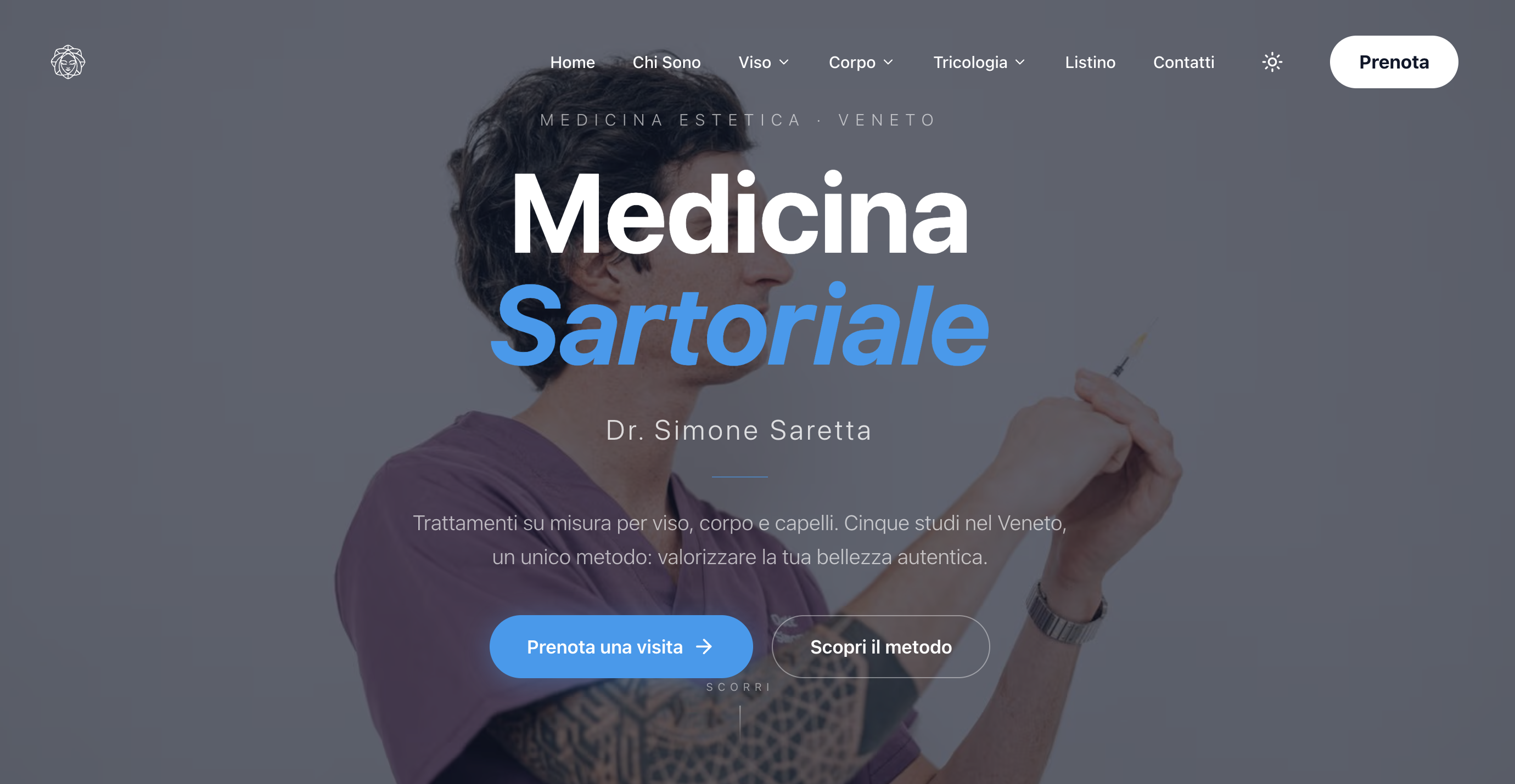 Screenshot del sito drsaretta.it, realizzato per un medico estetico a Verona